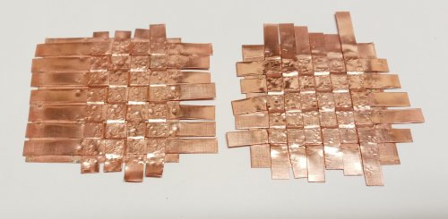 Judy Larson's Make Woven Metal Strips to Use in Your Designs - , Metalwork, Weaving, Wire Weaving, Weaving Wire, The woven pieces are now ready to use in your creations.